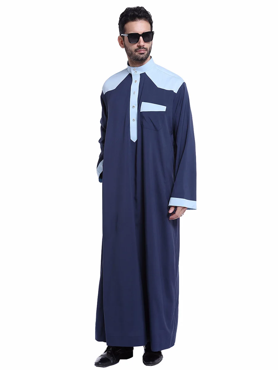 Арабские накидки и таубы мусульманские мужчины одежды арабский Тауб Thawb кафтан Саудовская thobe для Мужская мусульманская одежда мужчины Дубай турецкий кафтан - Цвет: Dark blue
