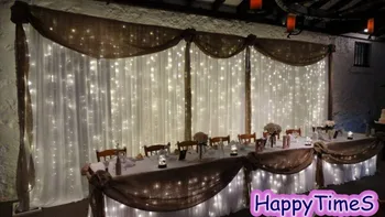 

3*8m Wedding Background Decorations Event Curtain Backdrop With Black Swags And White Led Light