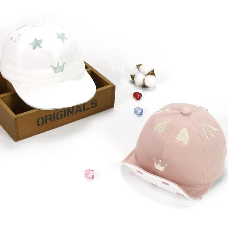 Новые Симпатичные детские шляпы сердце Корона шляпы для девочек хлопковые детские аксессуары для малышей бейсбольная кепка регулируемая летняя