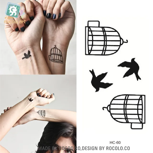 Hot Selling Harajuku Waterproof Stickers Male And Female Couple Models Fake Temporary Tatoo Stickers Of Birds And Cages Hot Selling Harajuku Waterproof Stickers Male And Female Couple Models Fake Temporary Tatoo Stickers Of Birds And Cages