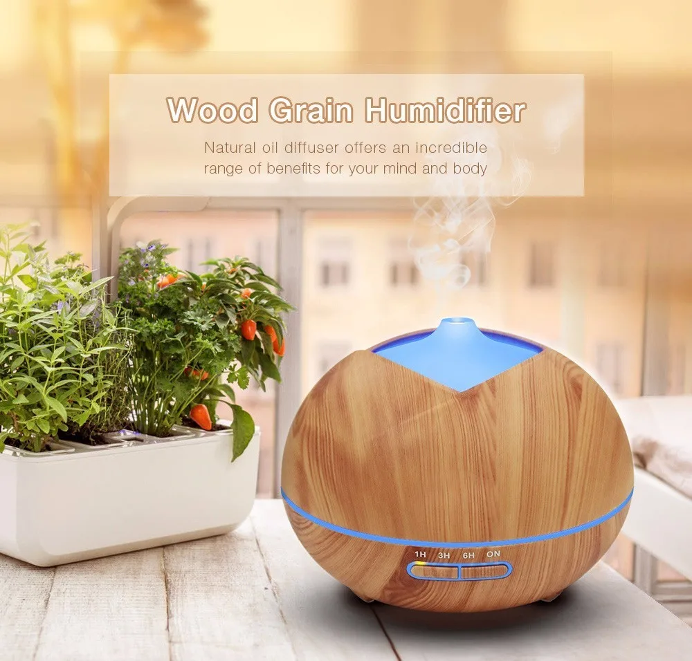 

450ml Portable Essential Ultrasonic Aroma Air Humidifier essential oil diffuser Wood Grain Humidifier With Colorful LED Light