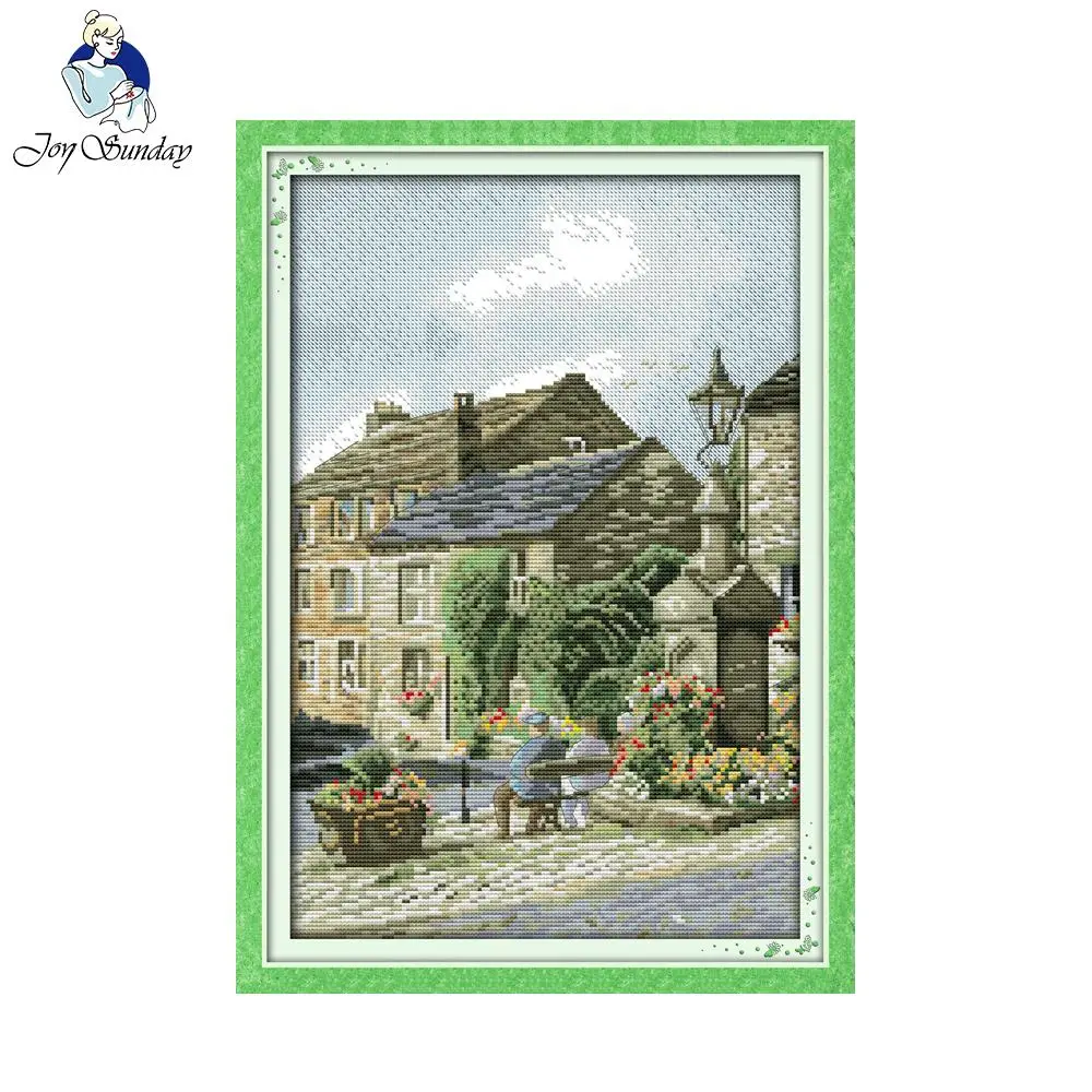 

Joy Sunday Leisure steet Cross Stitch Patterns Sets For Embroidery Painting Room Decorative Counted Cross Stitch Kits