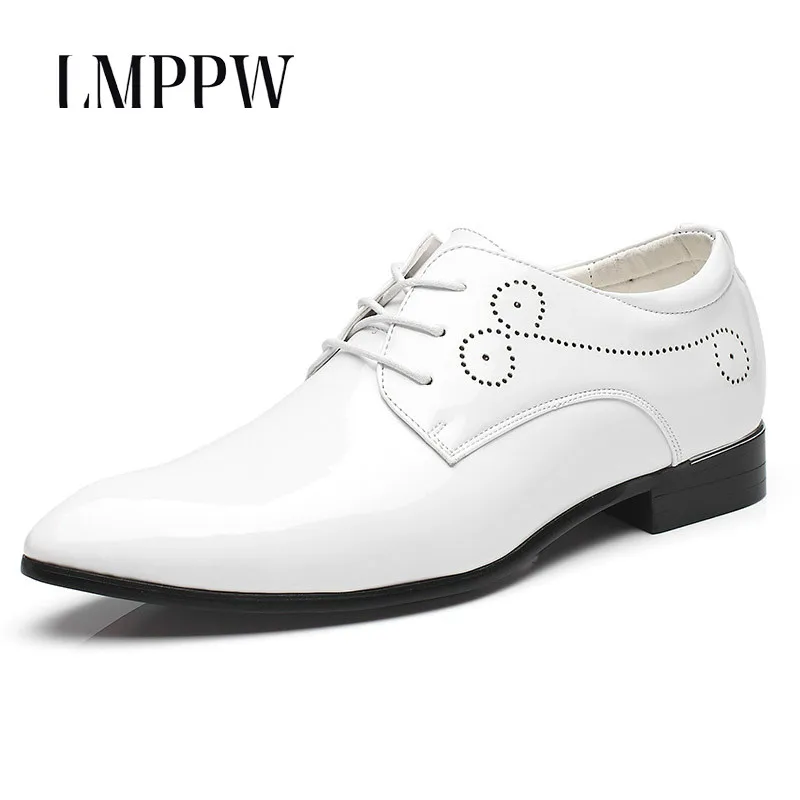 D'affaires Richelieus Appartements Robe blanc Cuir Pour Luxe Chaussures Pointu rouge bleu De Mode Richelieu Verni Blanc Hommes En Formelle Noir Mariage xnqI6t4