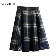 VOGUEIN новые женские красный/синий Высокое качество проверки и пледы печати Карманы теплая шерсть юбка миди размеры SML