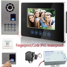 Video Phone Intercom Fingerprint/Code Unlock Door Video Touch button 7″TFT LCD Monitor 700TVL IR Camera IP65 waterproof Kit