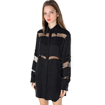 

Fashion Women Shirt Sexy See Through Gauze Long Sleeve Star Embroidery Boyfriend blouse shirt TA02801011558