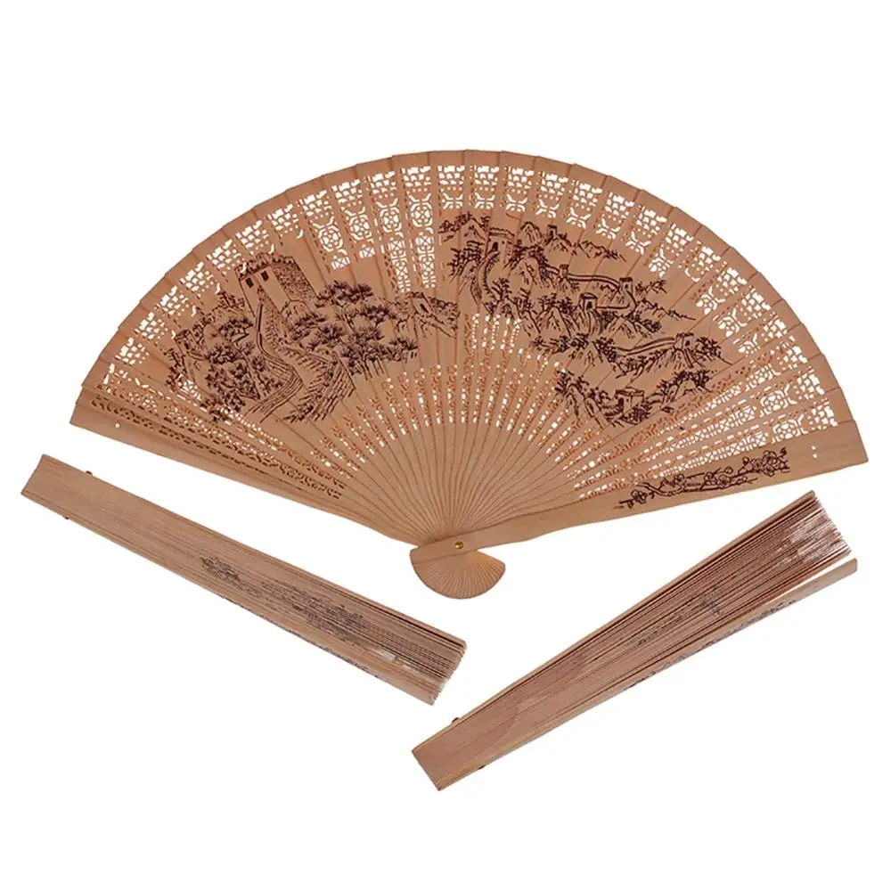 

Chinese style incense wood fan in gift box sandalwood hollow lady folding fan wood carving printing antique craft fan