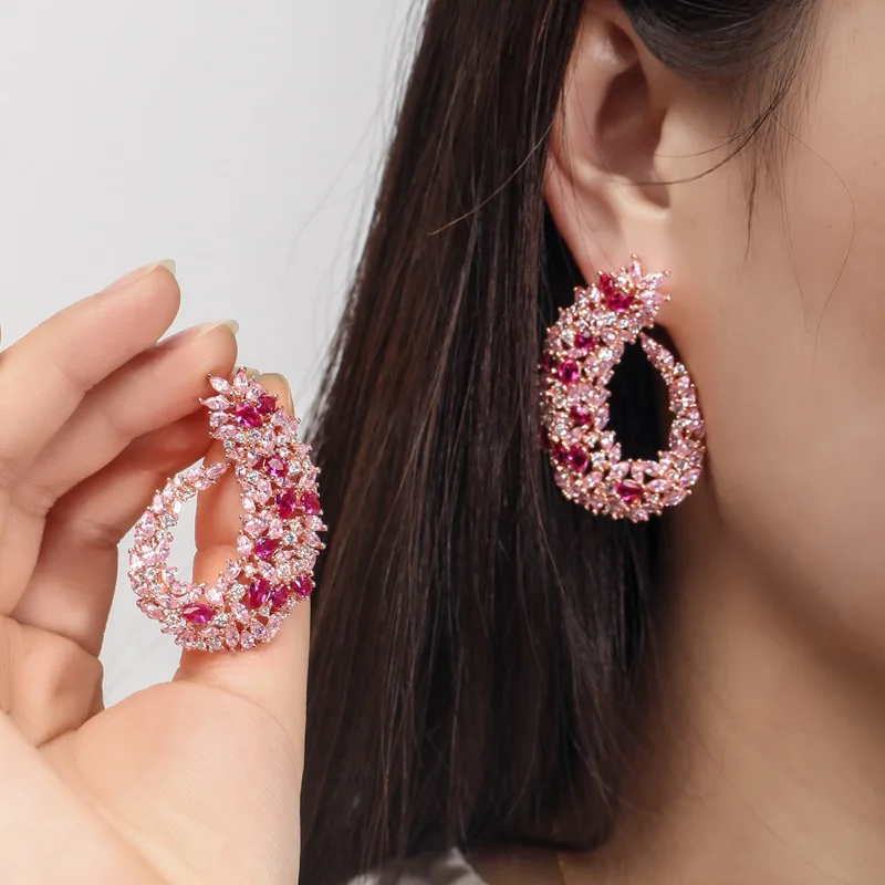 

Bilincolor high quality fashion trendy big flower cubic zirconia stud earring for women Jewelry Hot Statement Earring