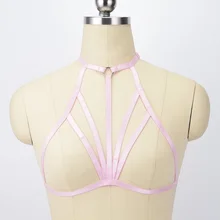 Хэллоуин Для женщин розовый клетки тела Sexy Body жгут выдалбливают Эластичный гот клетка бюстгальтер повязки Готический укороченный топ жгут бюстгальтер УКОРОЧЕННЫЙ ТОП