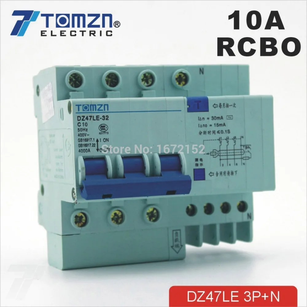 

DZ47LE 3P+N 10A 400V~ 50HZ/60HZ Residual current Circuit breaker with over current and Leakage protection RCBO