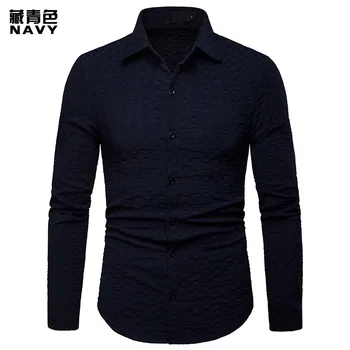 

High Quality Men's Casual Business Shirts Leisure Plaid Men's Social Shirts 100% Polyester Long Sleeve Men's Dress Shirts