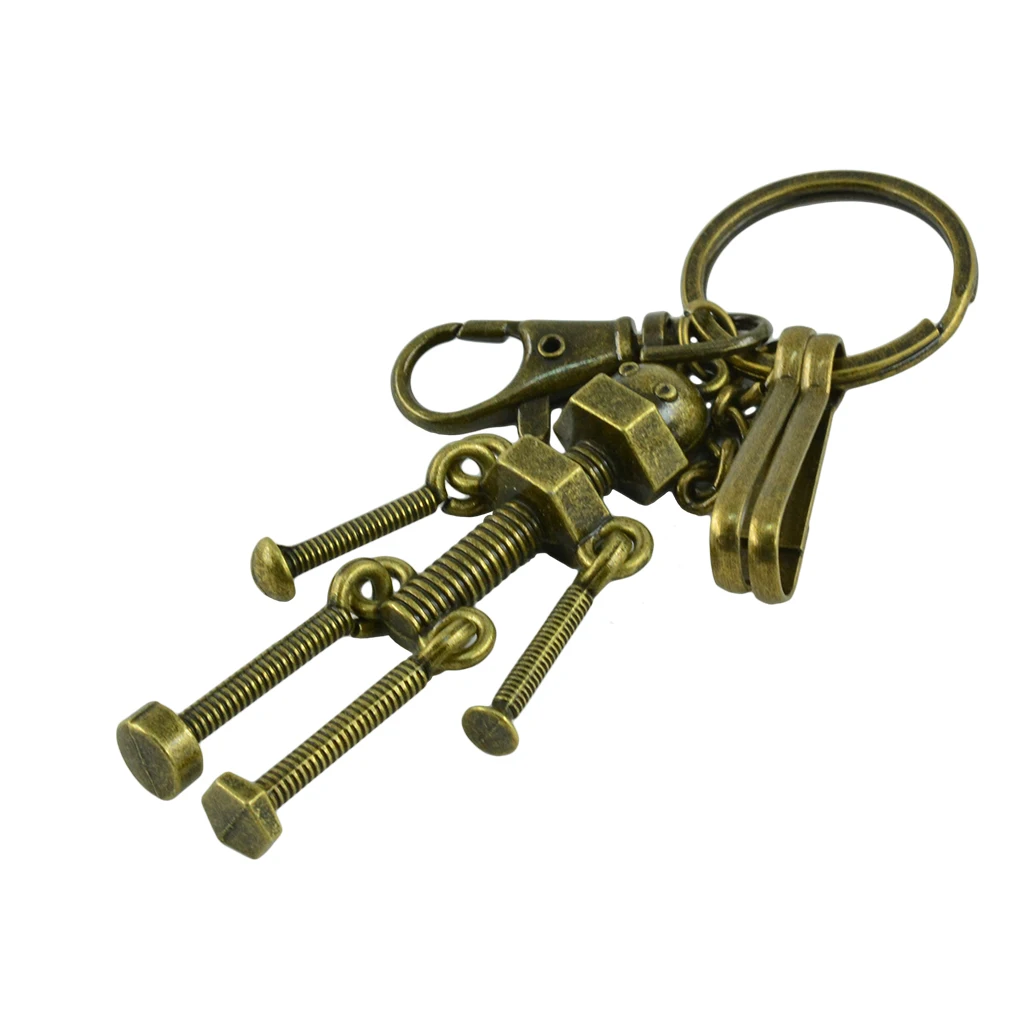 Novelty Steampunk Stainless Steel Bronze Lobster Screw Robot Pendant Key Ring Clips Clasp Hook Keychain Funny Jewelry for Men 