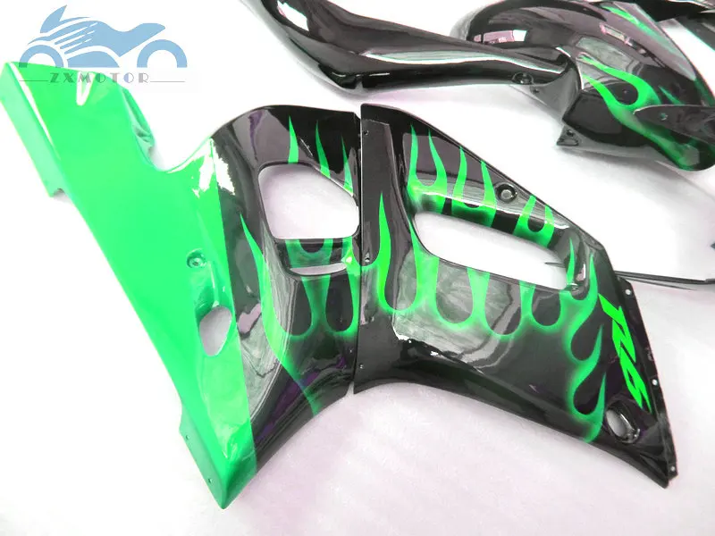 Обновите свой мотоцикл обтекатели комплект для YAMAHA R6 YZFR6 1998-2002 YZF R6 98-02 спортивные Обтекатели комплекты зеленый пламя части тела EB70
