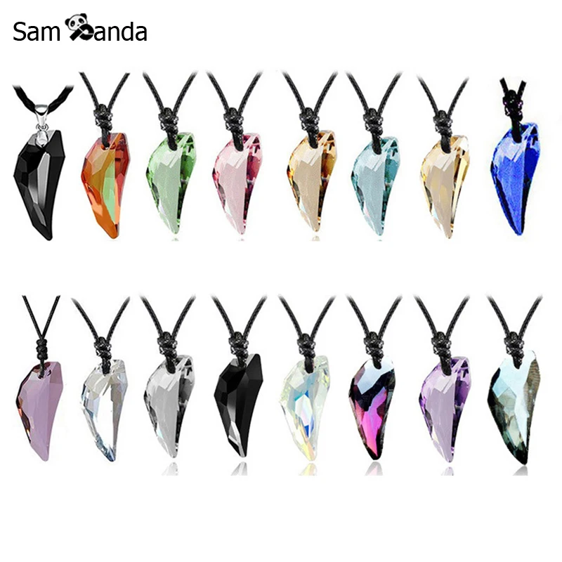 

2018 New Unisex Satement Necklace Women Men Jewelry Spike Wolf Tooth Austria Crystal Wax Necklaces Leather Rope Vintage Pendant
