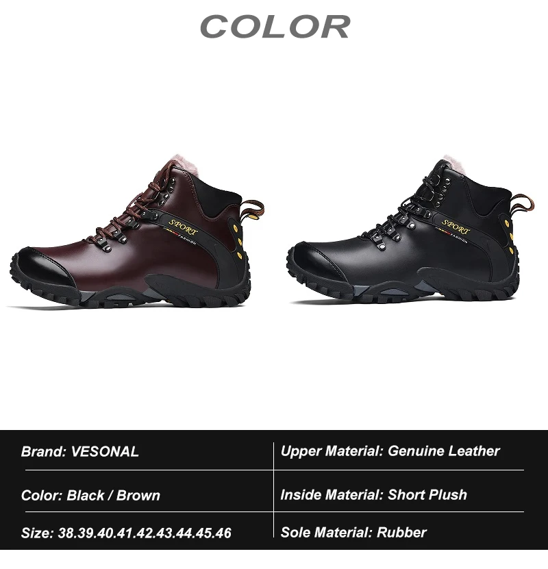 VESONAL/зимние ботинки из натуральной кожи для мужчин и взрослых; повседневная мужская обувь; теплые короткие плюшевые кроссовки; Мужская обувь высокого качества