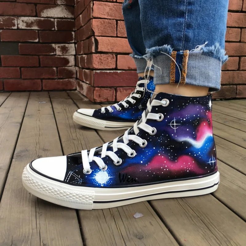 

Wen Original Sneakers Hand Painted Design Custom Sneakers Space Starlight Galaxy Blue Cloud Men Women's High Top Canvas Sneakers