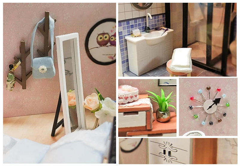 DIY Miniature Doll House 3D Wooden Dollhouse with Furniture Dust Cover Assemble Kit Toys Doll Houses for Children Birthday Gift (10)