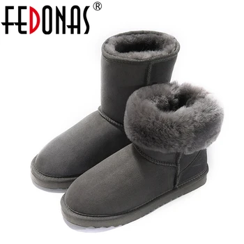 

FEDONAS Women Genuine Leather Mid-calf Snow Boots Women Flats Heels Comfortable Warm Wool Fur Boots Suede Winter Shoes Woman