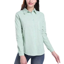 Женская хлопковая рубашка в клетку с длинным рукавом|plaid cotton