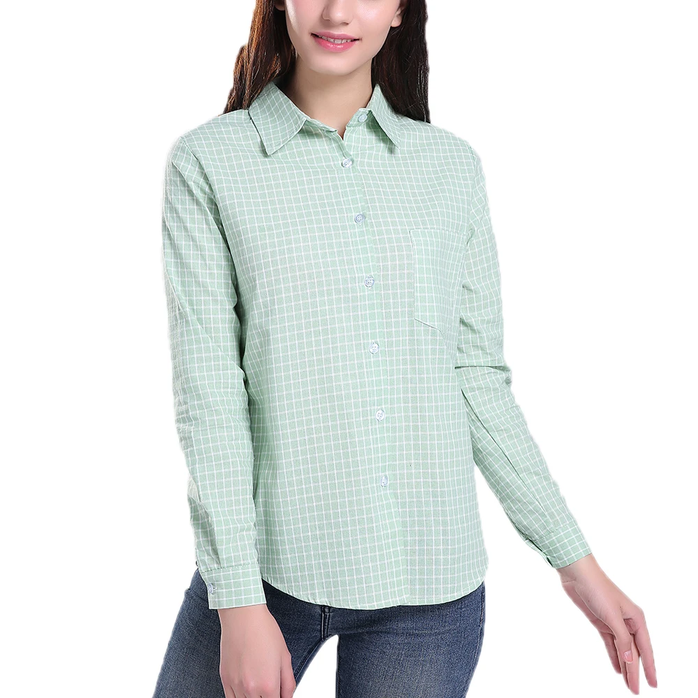 

Singwing Women Plaid Cotton Shirts Long Sleeve Spring Formal Blouses Turn Down Collar Lady's Office Blouses Shirts