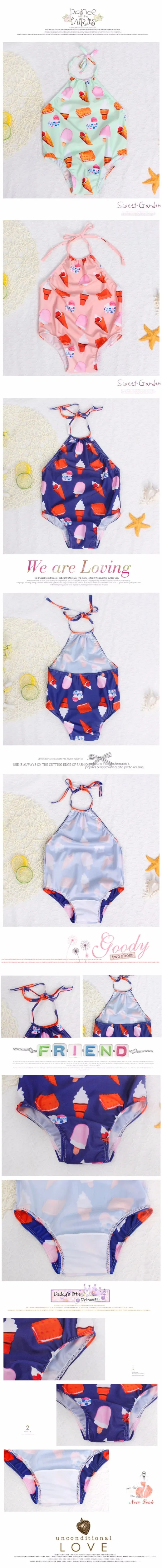 New Swimwear Children Girl Backless One Piece Swimsuit Cute Cartoon Ice Cream Printing Girls Kids Bathing Suit Baby Beachwear 6