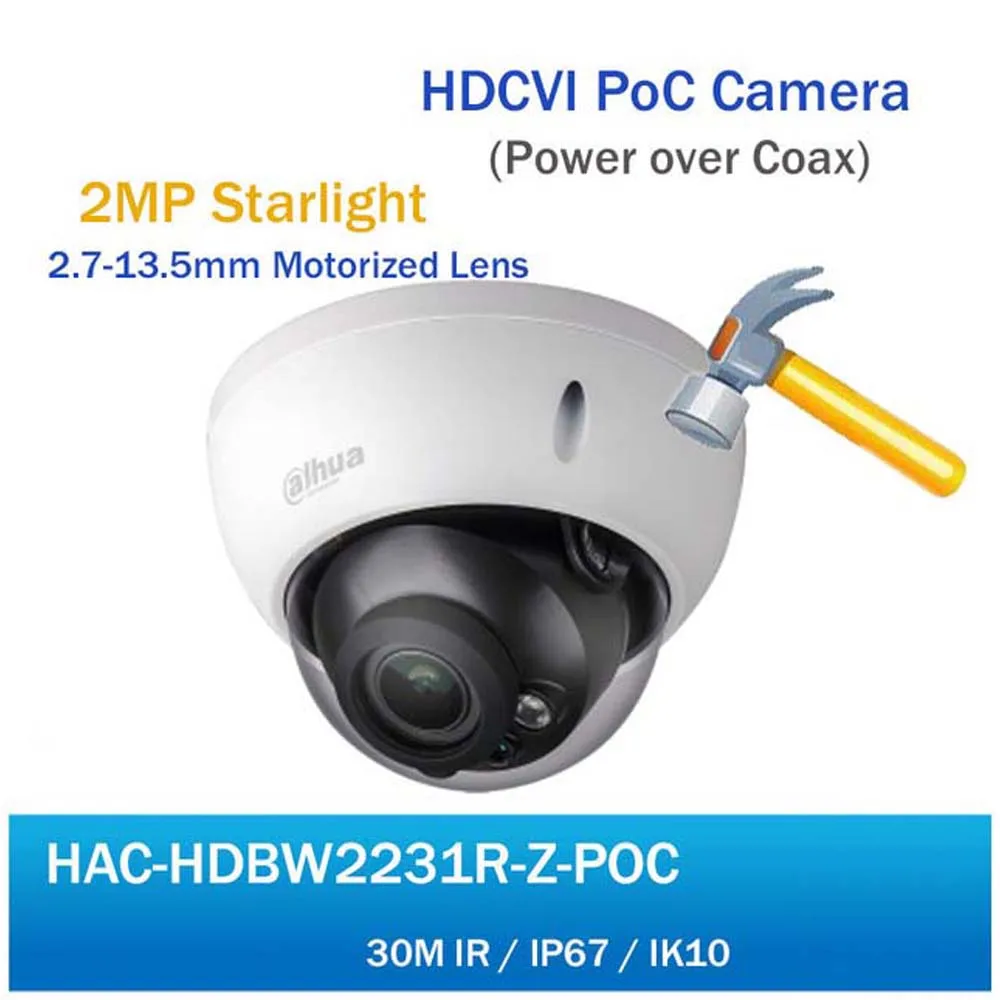 

DH HDCVI PoC Camera HAC-HDBW2231R-Z-POC Full HD 2MP Starlight Motorized lens HDCVI Power over Coax 30M IR Dome CCTV Camera