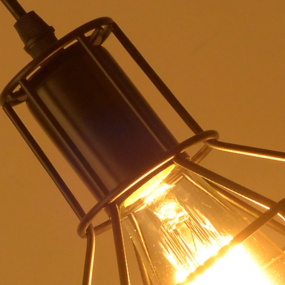 Современная люстра в железной клетке, Подвесная лампа, минималистичный Ретро стиль, 9 стилей, Регулируемый потолочный светильник, металлический внутренний абажур