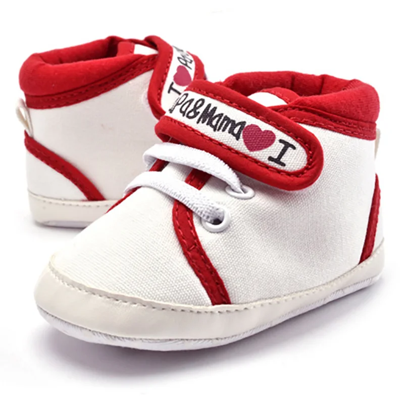 Детские мокасины для маленьких мальчиков и девочек 0-18 месяцев, парусиновые кроссовки на мягкой подошве с надписью «Love PAPA& MAMA», нескользящая обувь для новорожденных