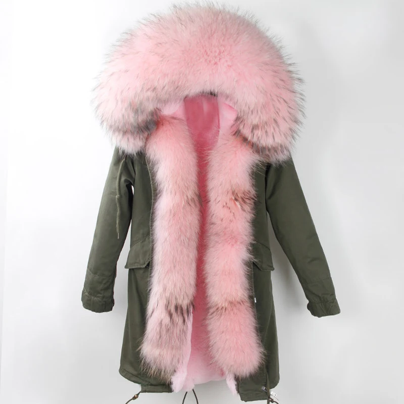 Мужские парки для Для женщин зима Армейский зеленый парка пальто с Мех капюшон леди русская зимняя куртка Искусственный Розовый на меху теплая верхняя одежда