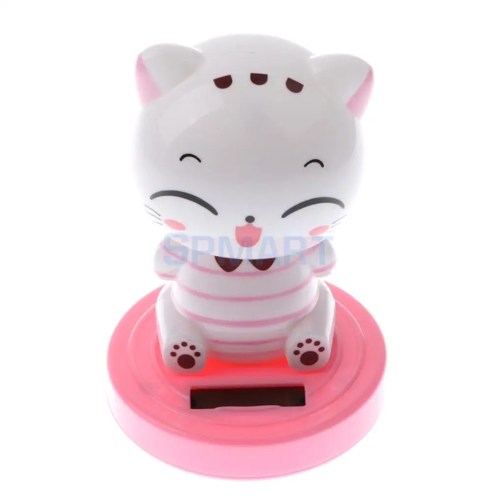 Kids Solar Powered Nodding Head Cat Kitten Animal Swinging Toy Car Home Ornament Decor Kids Xmas Gifts Gag Prank Toys White