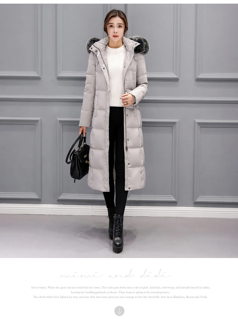 Women Winte Down Jacket Coat White Duck Down Long Parka Hooded Fur Collar Coat Women Paded Winter Coats Female 2018 As05 (8)