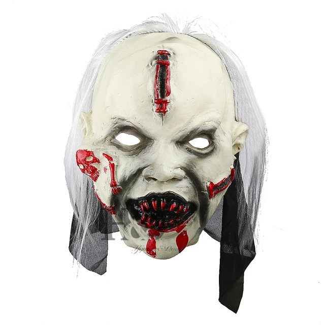 Cheap H&D Halloween Latex Bloody Mask Zombie Face With Hair Scary Walking Dead Horror Costume Party Prop