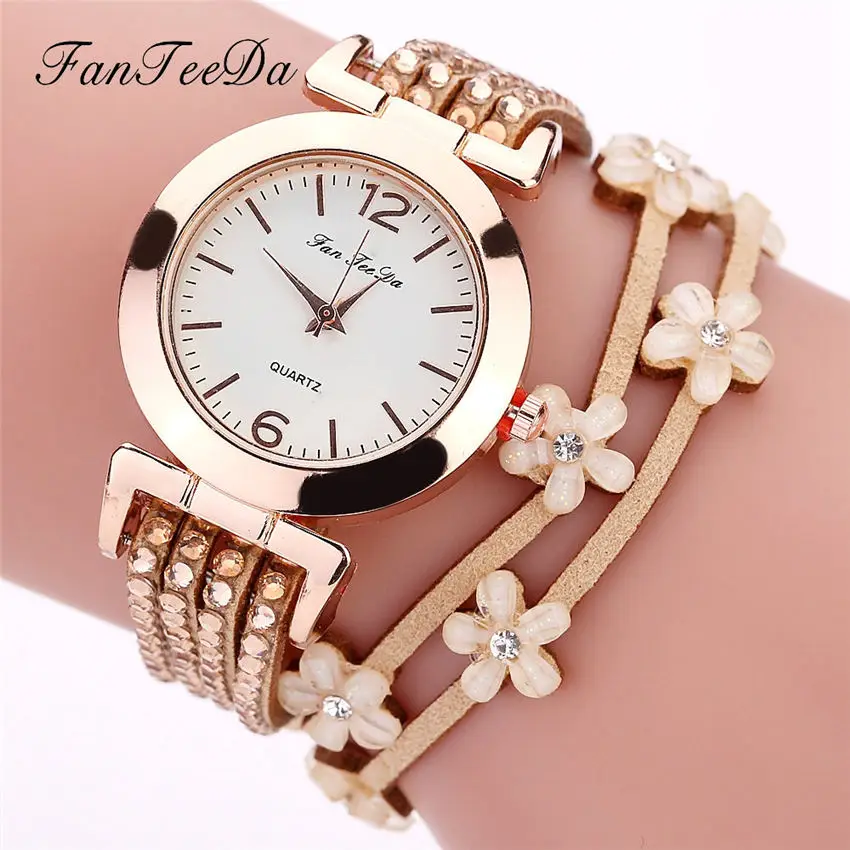 FanTeeDa, модные женские часы-браслет, Золотые Кварцевые Подарочные часы, наручные часы, женское платье, кожаный повседневный браслет, часы, Reloj Mujer - Цвет: H