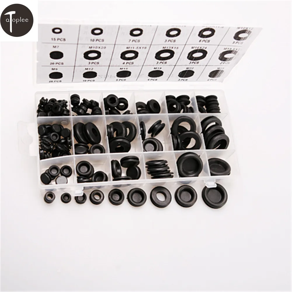 125PCS Rubber Grommet Retaining Ring Set Plug Wire Ring Assortment