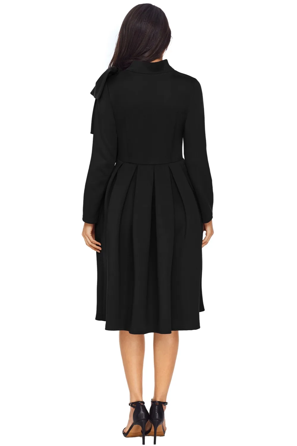 Black-Bowknot-Embellished-Mock-Neck-Pocket-Dress-LC61832-2-2