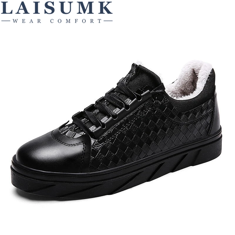 

2018 LAISUMK Winter Sneakers Men Shoes Casual Luxury Brand PU Leather Men Flats Fur Casual Shoes For Men Sneakers Zapatos Hombre