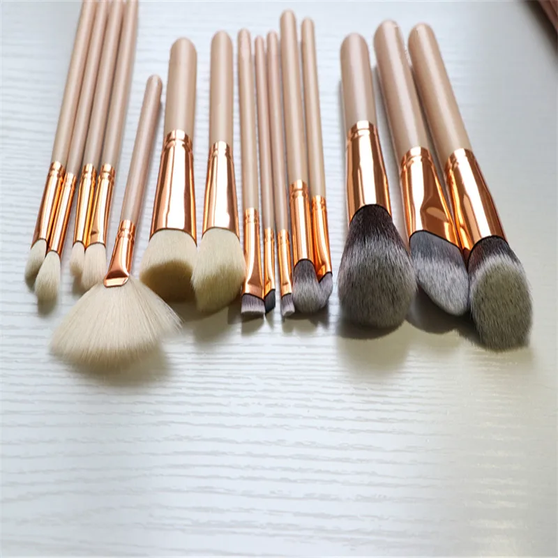 15pcs Pink natural goat hair Makeup Brushes Set Powder Eyeliner Foundation Eyeshadow Make Up | Красота и здоровье