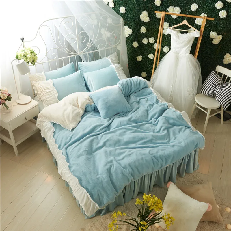 Details about / 2020 Solid color girl bedding set flannel duvet cover bed skirt sheet//pillowcase