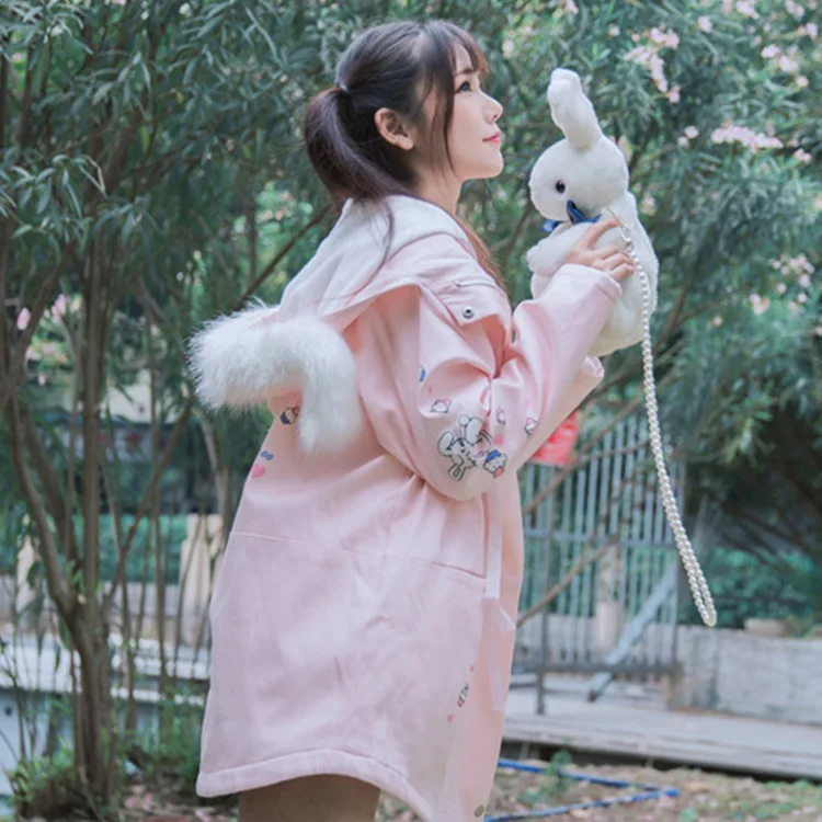 Весенняя и Осенняя Корейская свободная Студенческая куртка Лолита с длинными рукавами Повседневная куртка с милым кроликом
