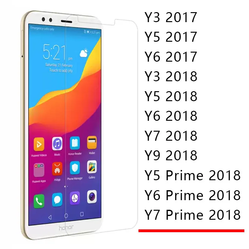 Защитный Стекло на huawei Y3 Y5 Y6 Y7 Prime Y9 закалённое защитное стекло Экран протектор Y 3, 5, 6, 7, 9, 3y 5y 6y 7y 9y пленка