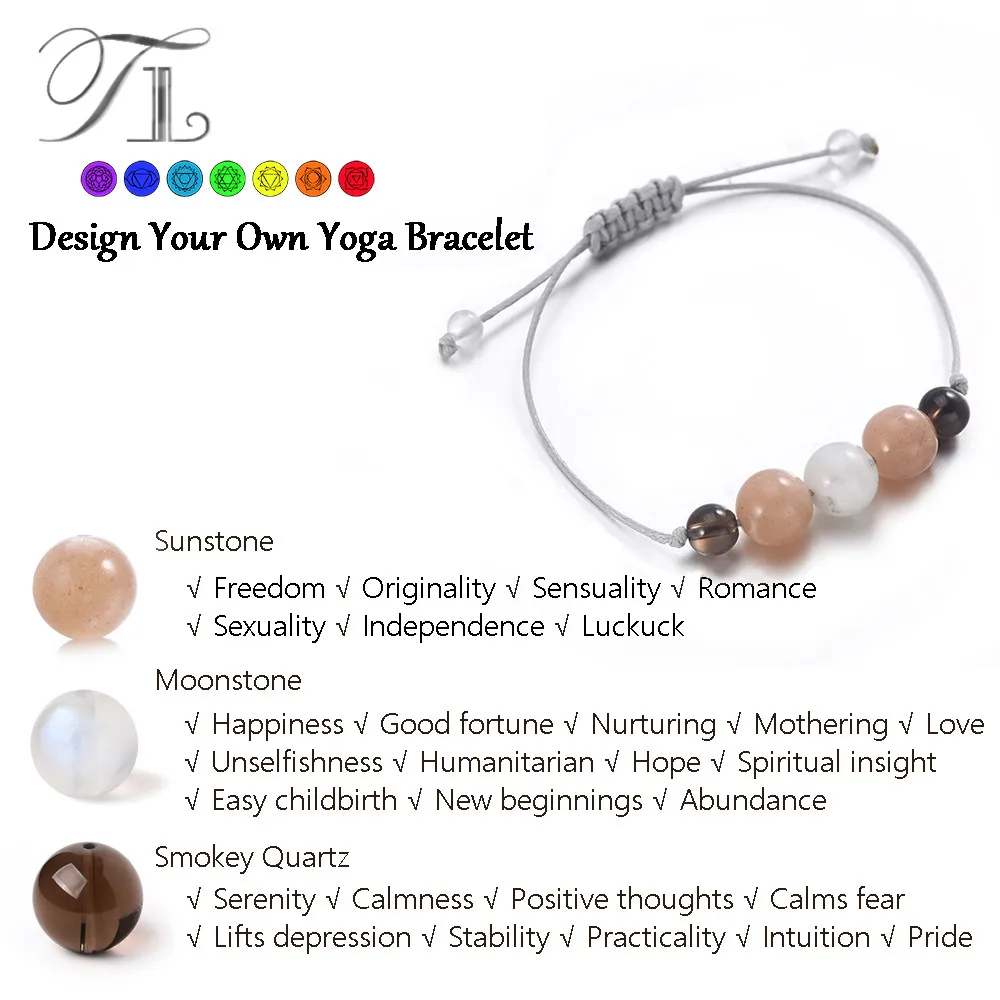 

TL Asia Healing Bracelets Natural Moonstone Sunstone Smokey Quartz Chakra Power Energy Bracelets Handmade DIY Yoga Bracelets