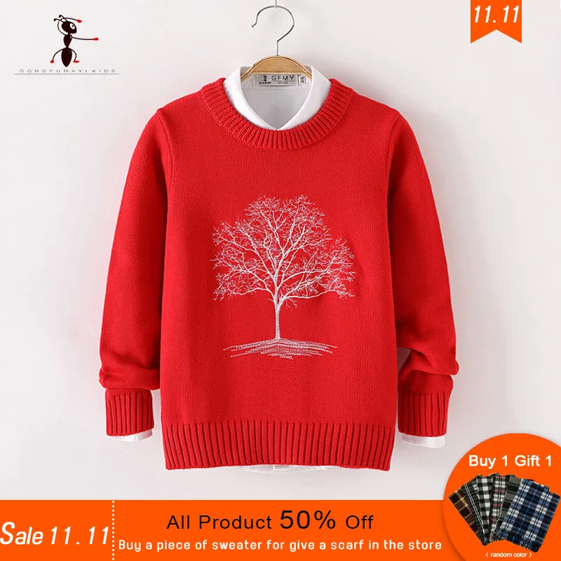 

11.11 Presale Kung Fu Ant Brand Autumn Winter Embroidery O-neck Knitted 9 styles Boys Sweaterss Buy sweater give scarf