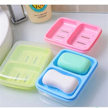 

ZLinKJ Travel Plastic Double Soap Dishes Soap Dish Drain Creative Soapbox With Cover Fashion Soap Dish Box Bathroom Accessories