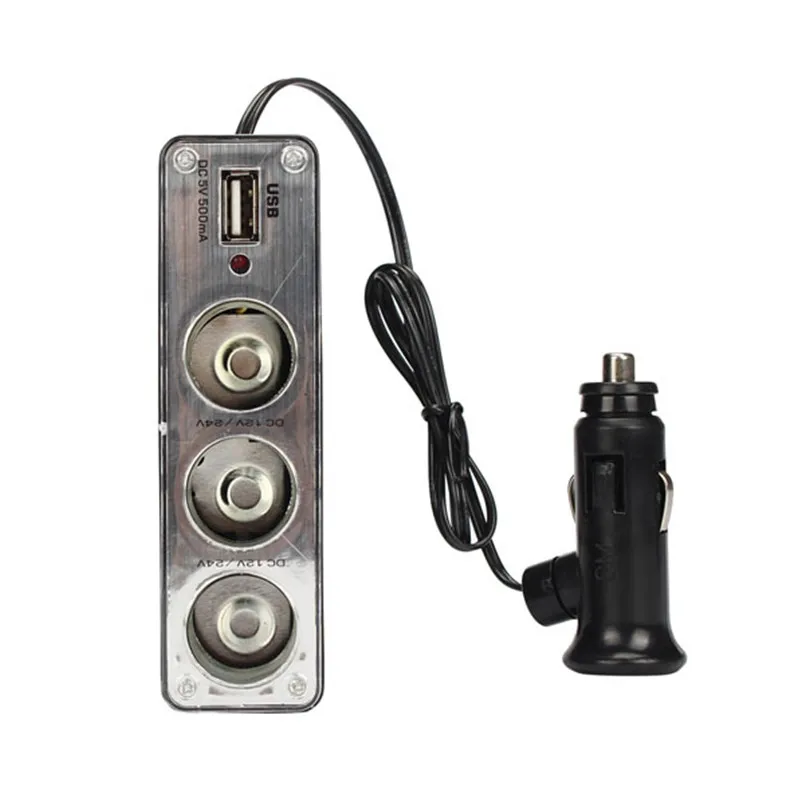 USB зарядное устройство+ тройная розетка разветвитель автомобильного прикуривателя автомобильные аксессуары автомобильный стиль мода Прямая поставка