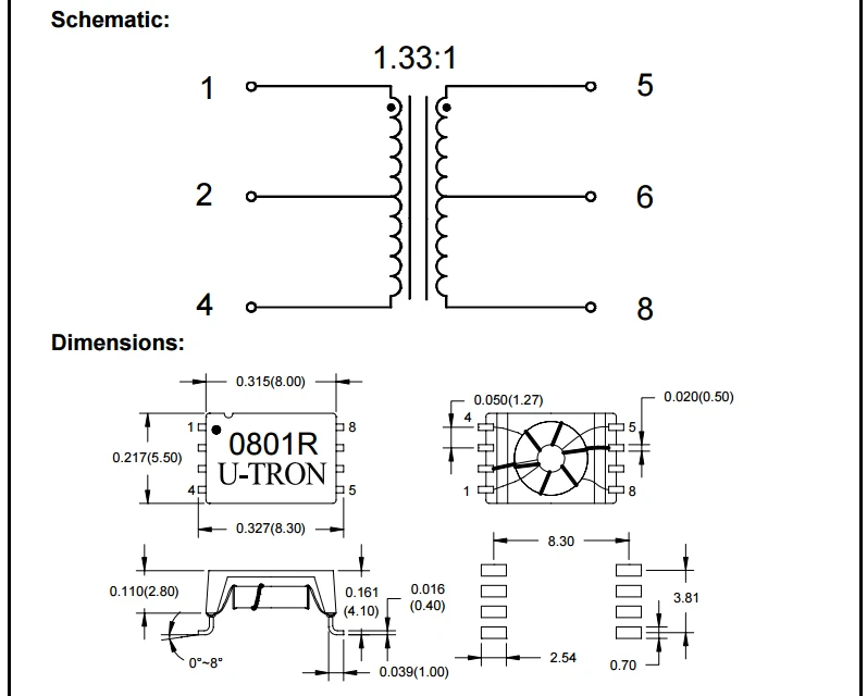 HSC-0801-R SMD audio pulse network transformer with POE isolation filter 100UH 3_