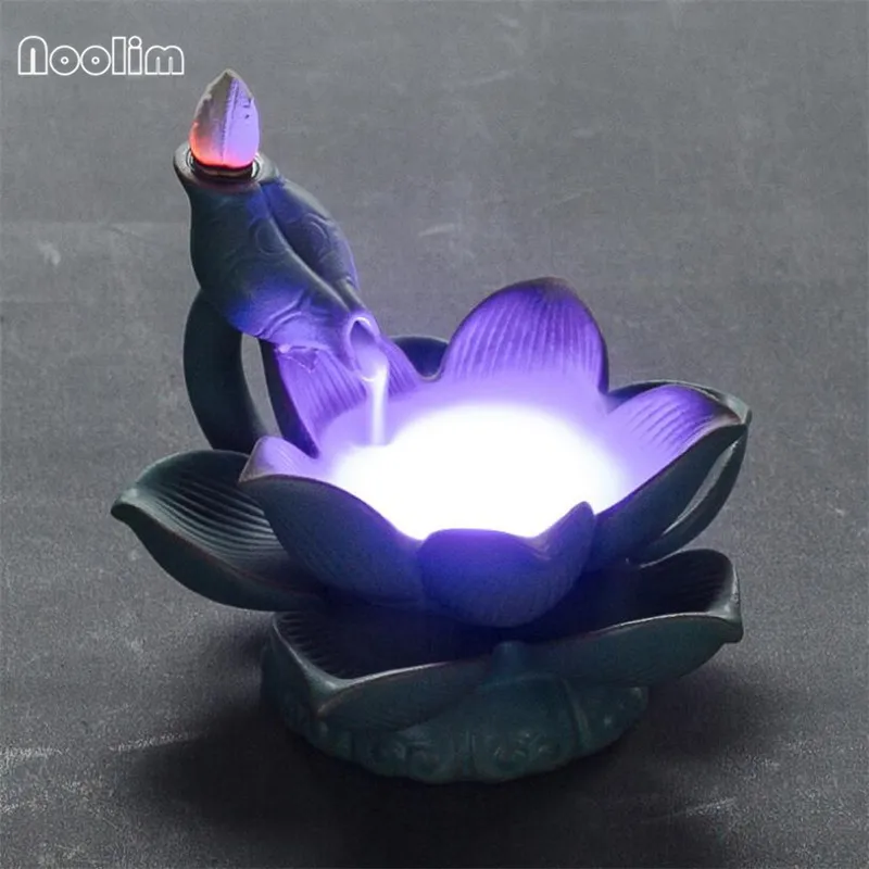

Lotus LED Light Backflow Incense Burner Handmade Home Decor Creative Crafts Ornaments Cone Incense Holder+20Pcs Incense Cones