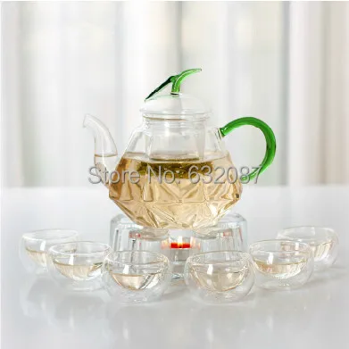 

Glass Teapot Set Fashion Diamond Teapot Beautiful Double-wall Cup Crystal Glass Warm Holder