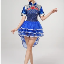 Костюм синего барабана для женщин, новинка, китайский стиль, Одежда для танцев, сценический инструмент, современный танец, джазовая танцевальная одежда