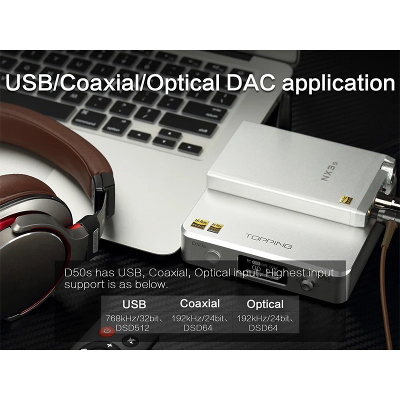 USB ЦАП TOPPING D50S два канала ES9038Q2M Bluetooth 5 0 Hi Fi настольный декодер res PCM 32 бит/768k DSD512