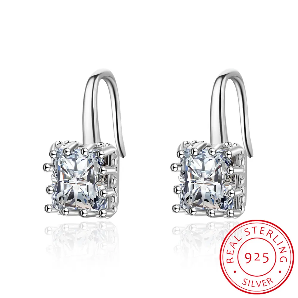 

Luxurious 925 Sterling Silver Temperament Square AAA Zircon Crystal Stud Earrings For Women Sterling-silver-jewelry brincos E415